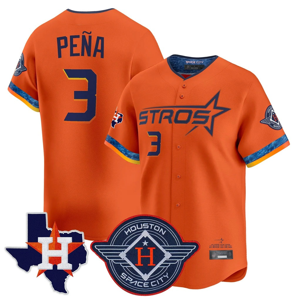 Houston Astros #3 Jeremy Pena Player Orange MIKSHPS City Connect Texas Patch Vapor Premier Limited Home Stitched Jerseys