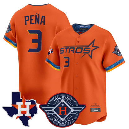 Houston Astros #3 Jeremy Pena Player Orange MIKSHPS City Connect Texas Patch Vapor Premier Limited Home Stitched Jerseys