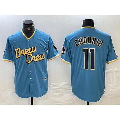 Milwaukee Brewers #11 Jackson Chourio Blue MIKSHPS 2022 City Connect Cool Base Stitched Jersey