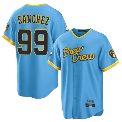 Milwaukee Brewers #99 Gary Sanchez Player Light Blue MIKSHPS City Connect Home Game Stitched Jerseys