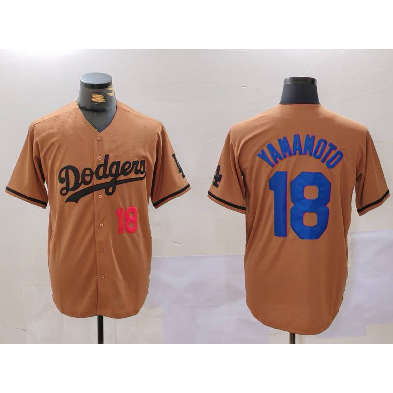Los Angeles Dodgers #18 Yoshinobu Yamamoto Number Olive MIKSHPS Cool Base Limited Stitched Jersey 2