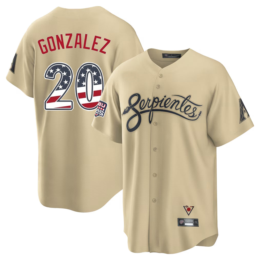 Arizona Diamondbacks #20 Luis Gonzalez Player Tan MIKSHPS USA 250 Fourth of July Home Game Stitched Jerseys