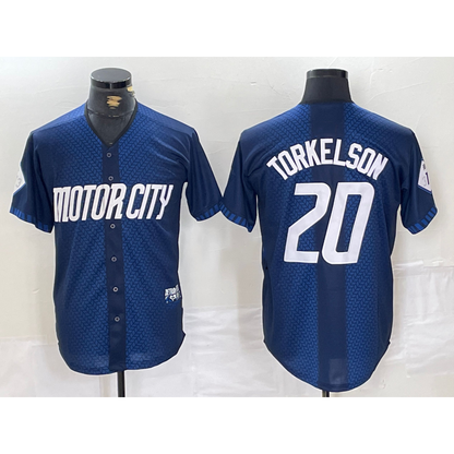 Detroit Tigers #20 Spencer Torkelson 2024 Navy MIKSHPS City Connect Cool Base Limited Stitched Jersey