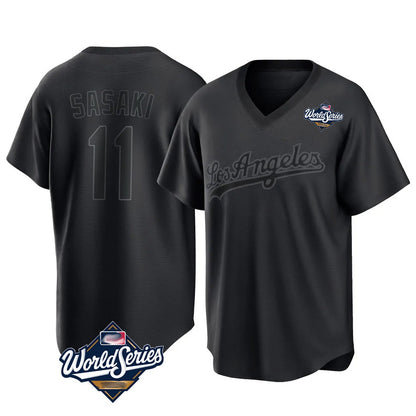 Los Angeles Dodgers #11 Roki Sasaki Player Black MIKSHPS World Series Pitch Fashion T-shirt Stitched Jerseys