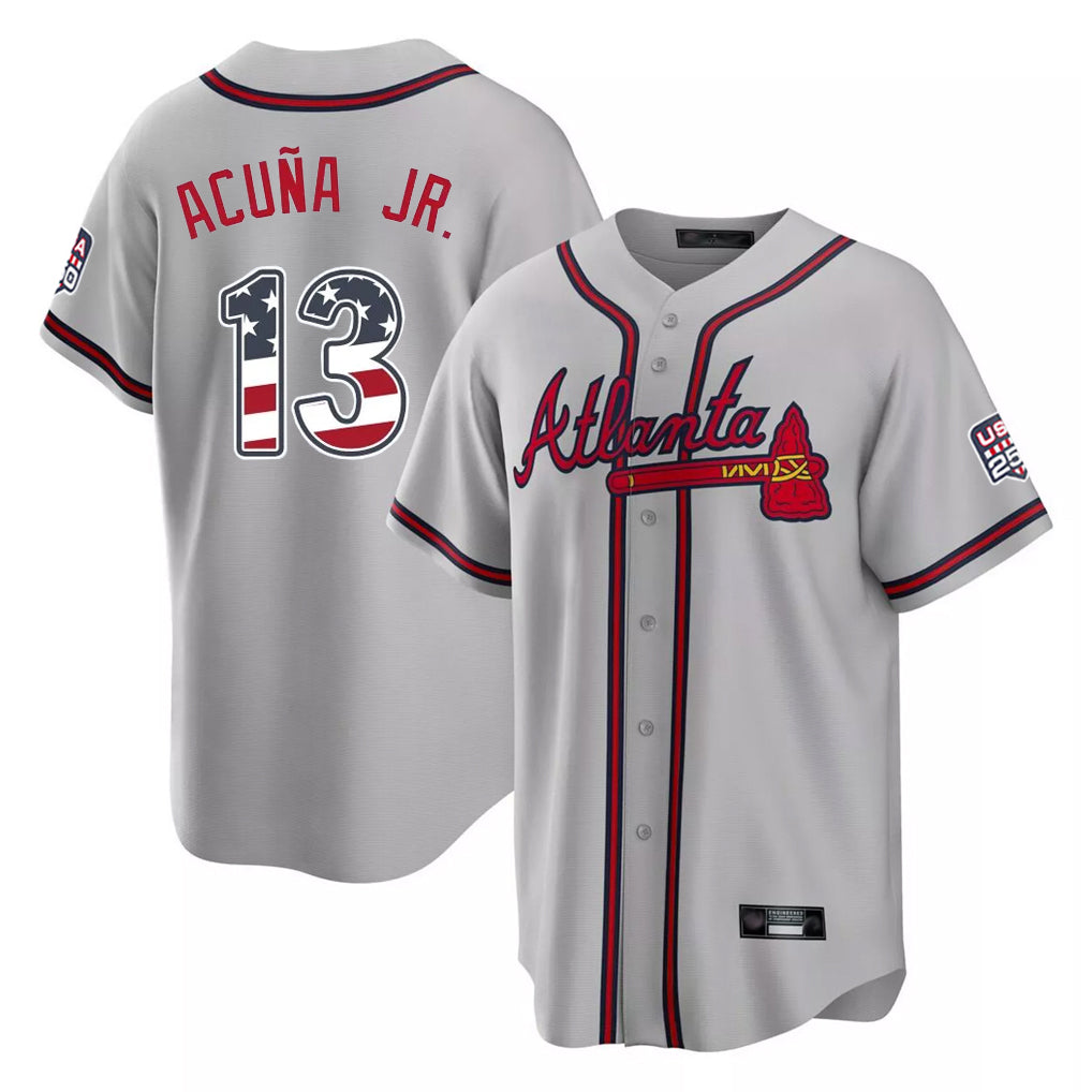 Atlanta Braves #13 Ronald Acuna Jr Player Gray MIKSHPS USA 250 Fourth Of July Limited Home Game Stitched Jerseys