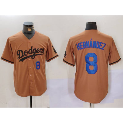Los Angeles Dodgers #8 Kike Hernandez Number Olive MIKSHPS Cool Base Limited Stitched Jerseys