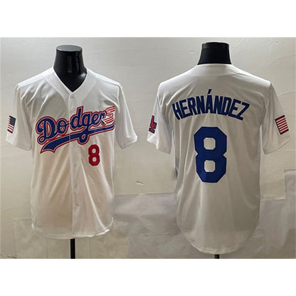 Los Angeles Dodgers #8 Enrique Hernandez White MIKSHPS With American Flag Patch Limited Stitched Jersey