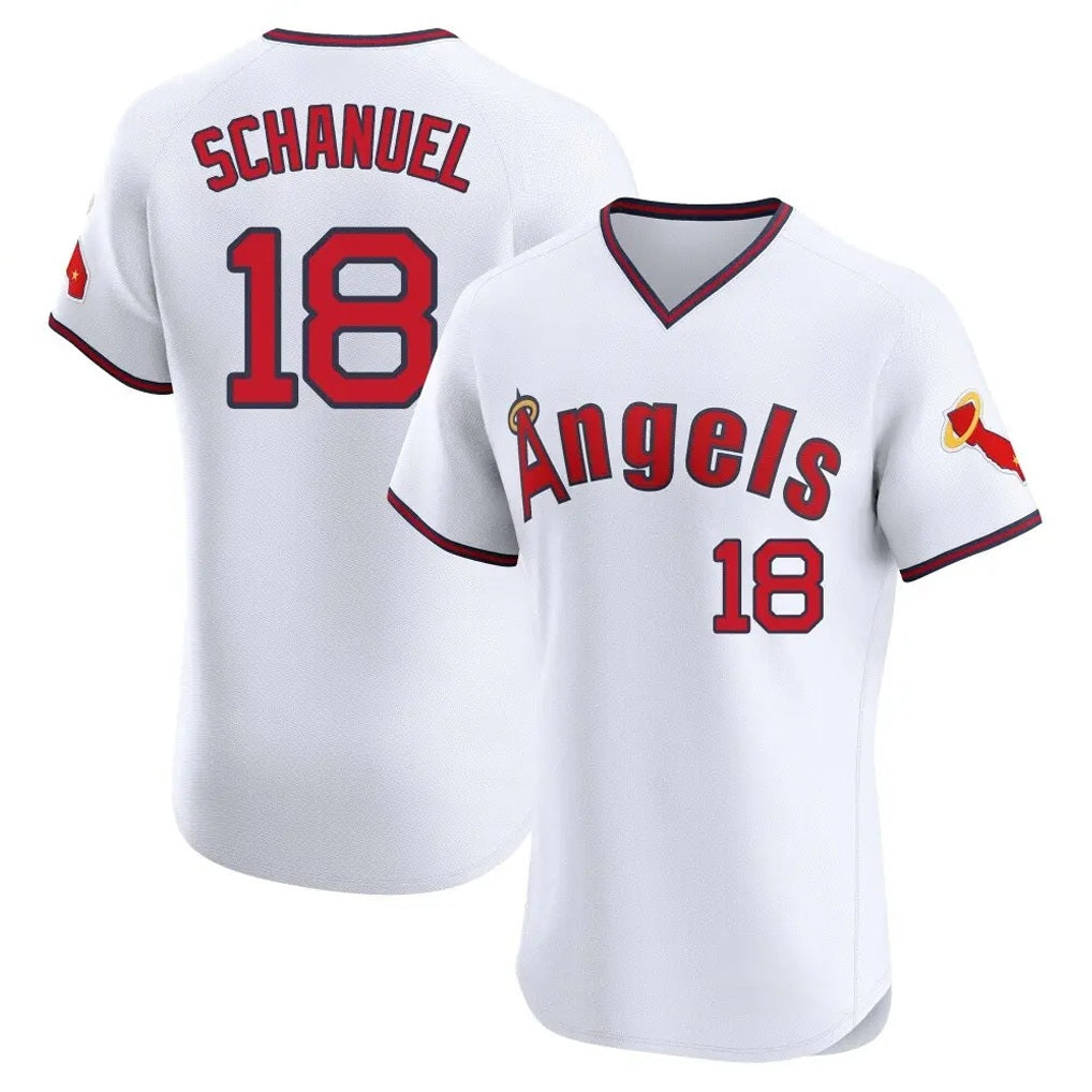 Los Angeles Angels #18 Nolan Schanuel Player White MIKSHPS T-shirt Home Limited Elite Stitched Jerseys