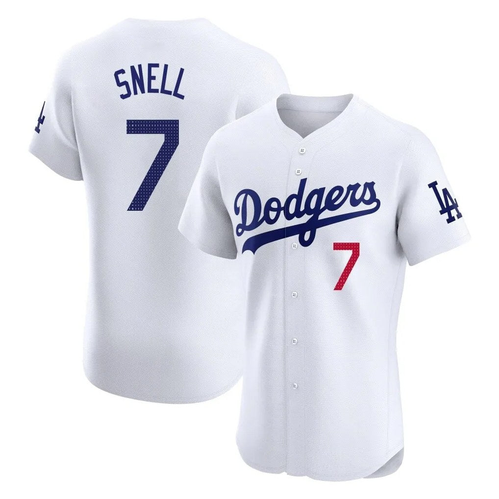 Los Angeles Dodgers #7 Blake Snell Player White MIKSHPS Limited Elite Home Stitched Jerseys