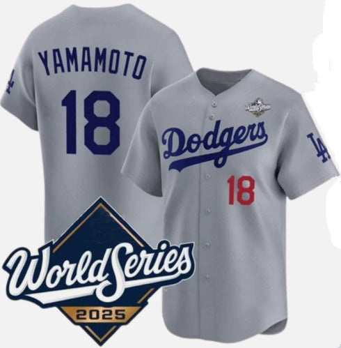 Los Angeles Dodgers #18 Yoshinobu Yamamoto Gray MIKSHPS 2025 World Series Limited Stitched Jersey