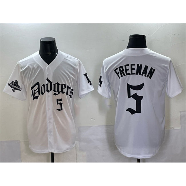 Los Angeles Dodgers #5 Freddie Freeman White MIKSHPS 2025 LA Gothic Style With 2024 World Series Champions Patch Vapor Premier Limited Stitched Jersey