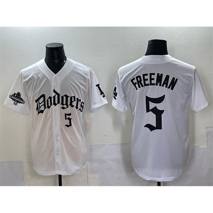 Los Angeles Dodgers #5 Freddie Freeman White MIKSHPS 2025 LA Gothic Style With 2024 World Series Champions Patch Vapor Premier Limited Stitched Jersey