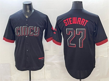Cincinnati Reds #27 Sal Stewart Black MIKSHPS City Connect Cool Base Stitched Jersey