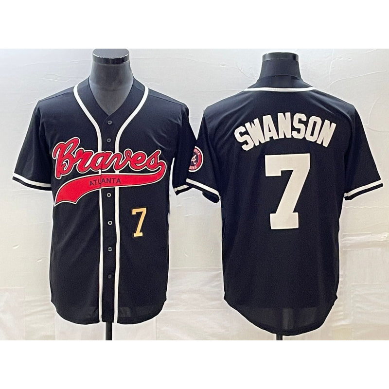 Atlanta Braves #7 Dansby Swanson Number Black MIKSHPS Cool Base Stitched Jersey
