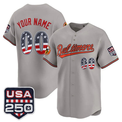 Custom Baltimore Orioles Gray MIKSHPS USA 250 Fourth of July Vapor Premier Limited Jersey - All Stitched