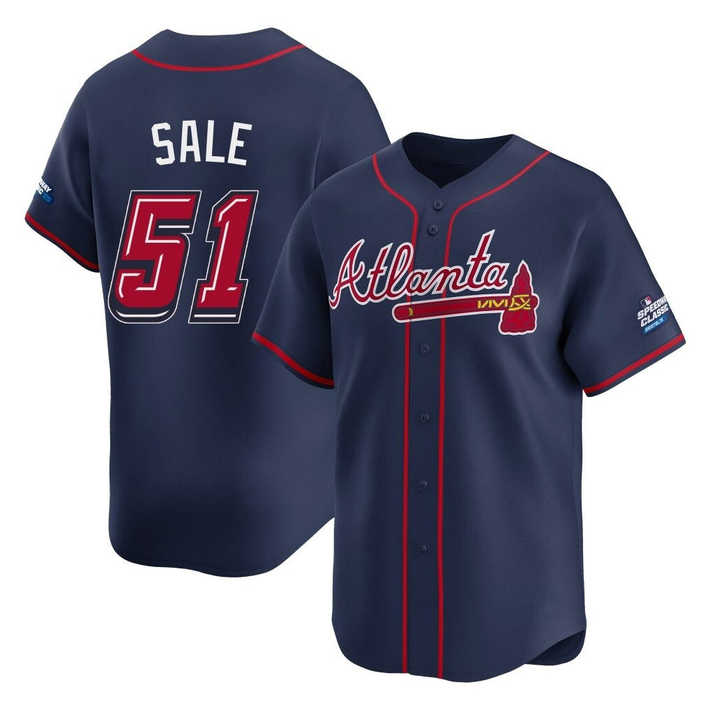 Atlanta Braves #51 Chris Sale Player Navy MIKSHPS 2025 Speedway Classic Home Game Stitched Jerseys