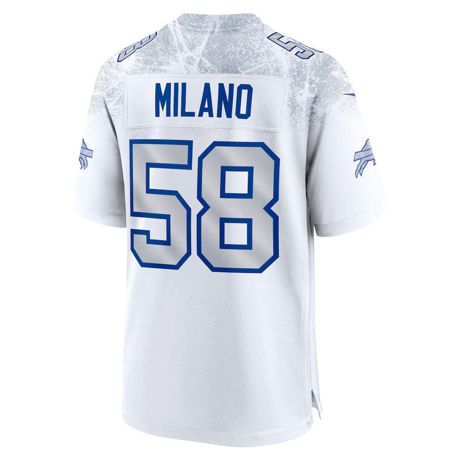 B.Bills #58 Matt Milano 2025 Rivalries Collection Game Jersey - White MIKSHPS
