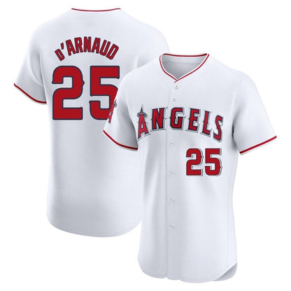Los Angeles Angels #25 Travis d'Arnaud Player White MIKSHPS Limited Elite Stitched Home Jerseys
