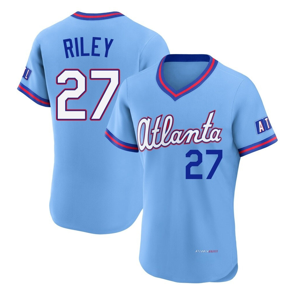 Atlanta Braves #27 Austin Riley Player Powder Blue MIKSHPS 2026 City Connect T-shirt Limited Elite Home Game Stitched Jerseys