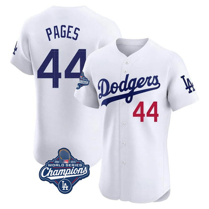 Los Angeles Dodgers #44 Andy Pages Player White MIKSHPS World Series Meet Limited Elite Home Stitched Jerseys