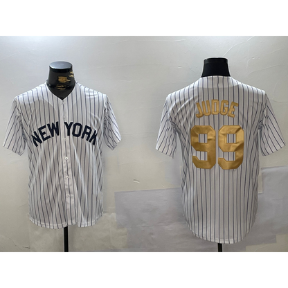 New York Yankees #99 Aaron Judge White MIKSHPS Pinstripe Fashion Cool Base Jersey 2