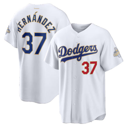 Los Angeles Dodgers #37 Teoscar Hern¨¢ndez White MIKSHPS 2026 Gold Collection Stadium Jersey