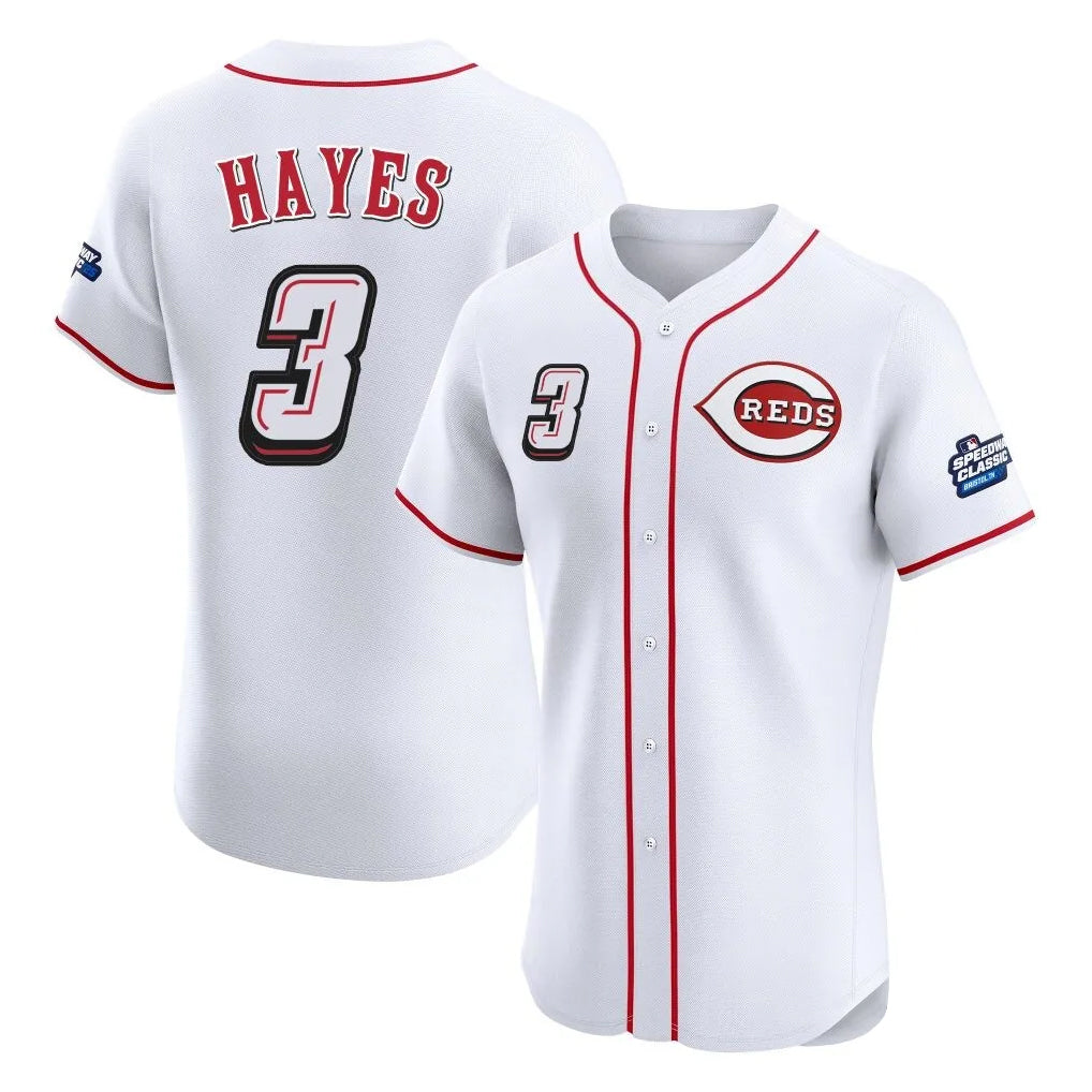 Cincinnati Reds #3 Ke'Bryan Hayes Player White MIKSHPS Speedway Classic Limited Elite Home Stitched Jerseys