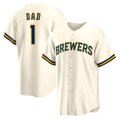 Milwaukee Brewers #1 Dad White MIKSHPS Home Replica Jersey