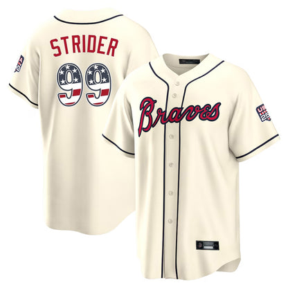 Atlanta Braves #99 Spencer Strider Player Cream MIKSHPS USA 250 Fourth Of July Limited Home Game Stitched Jerseys