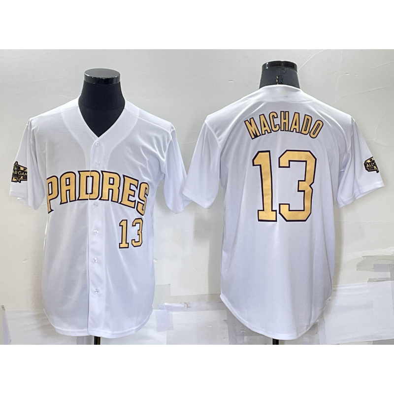 San Diego Padres #13 Manny Machado Number White MIKSHPS 2022 All Star Stitched Cool Base Jersey