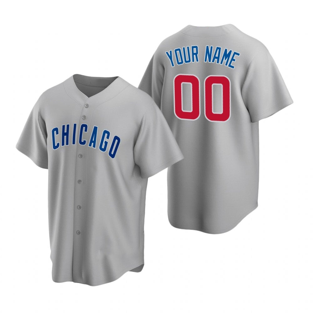 Custom Chicago Cubs Gray MIKSHPS Stitched Cool Base Road Jersey