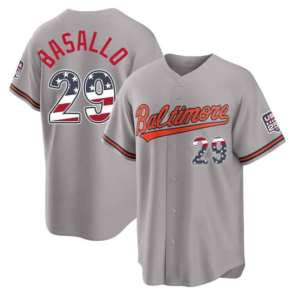 Baltimore Orioles #29 Samuel Basallo Player Gray MIKSHPS USA 250 Fourth of July Home Game Stitched Jerseys