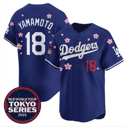 Los Angeles Dodgers #18 Yoshinobu Yamamoto Royal MIKSHPS 2025 Tokyo Series Limited Stitched Jersey