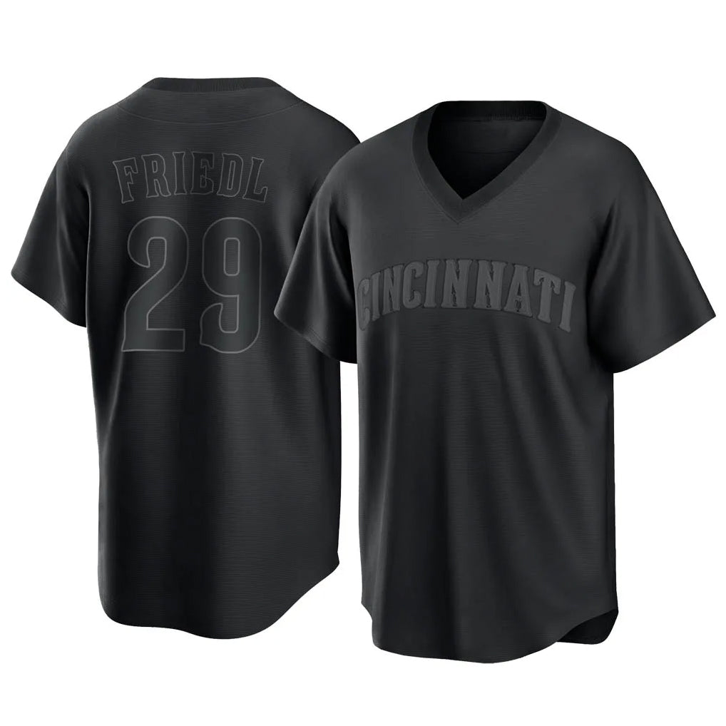 Cincinnati Reds #29 TJ Friedl Player Black MIKSHPS T-shirt Game Home Stitched Jerseys