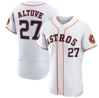 Houston Astros #27 Jose Altuve White MIKSHPS 2022 World Series Flex Base Stitched Jersey