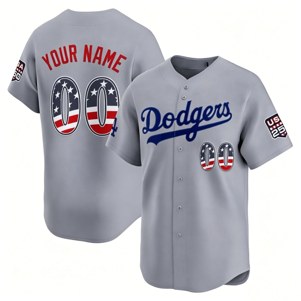 Custom Los Angeles Dodgers Gray MIKSHPS USA 250 Fourth of July Limited Stitched Jersey
