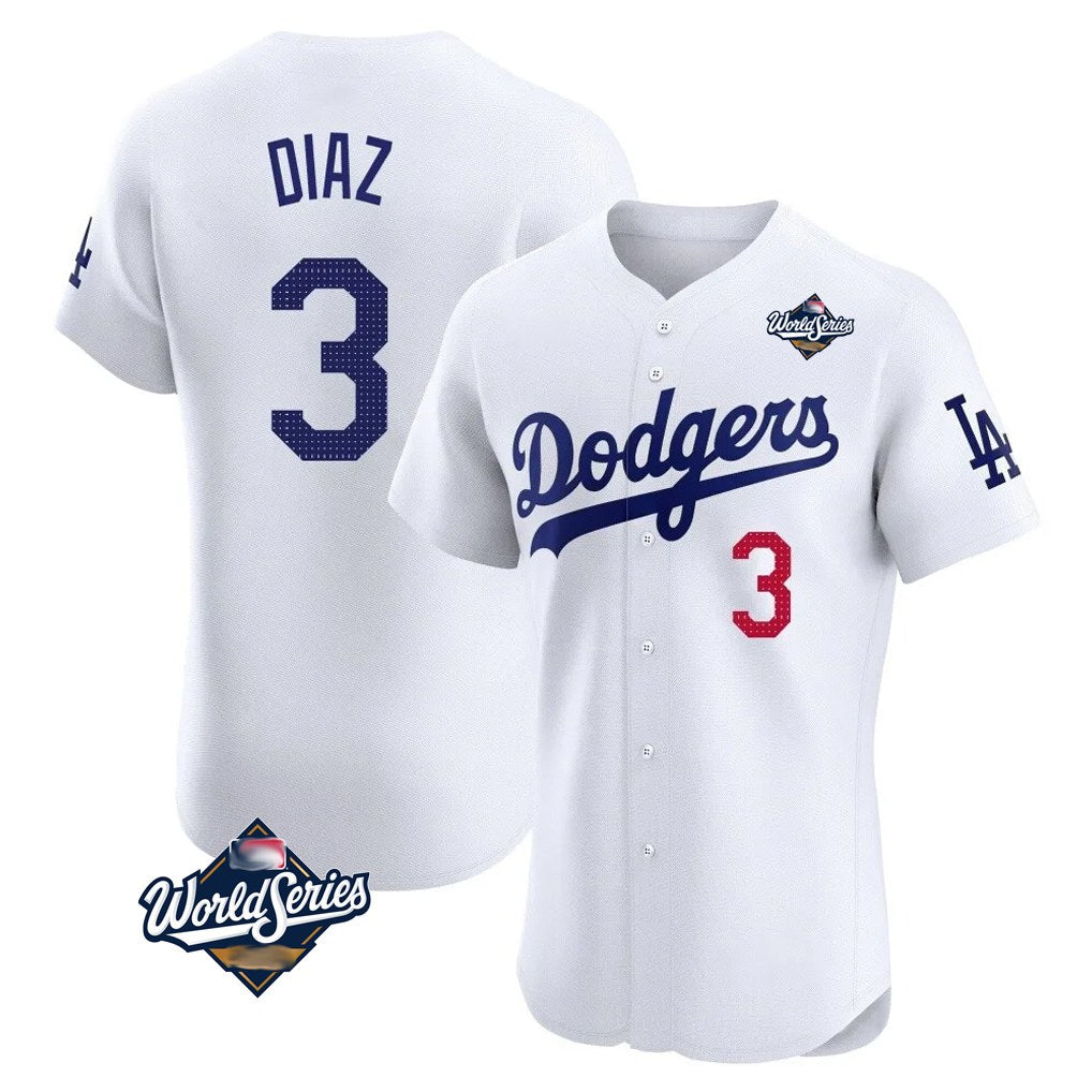 Los Angeles Dodgers #3 Edwin D¨ªaz Player White MIKSHPS World Series Limited Elite Home Stitched Jerseys