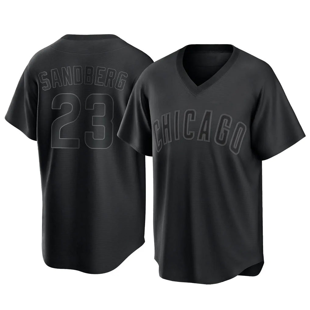 Chicago Cubs #23 Ryne Sandberg Player Black MIKSHPS T-shirt Home Game Stitched Jerseys