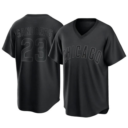 Chicago Cubs #23 Ryne Sandberg Player Black MIKSHPS T-shirt Home Game Stitched Jerseys