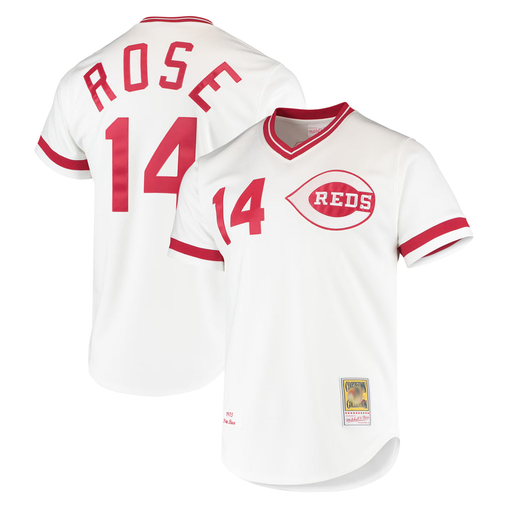 Cincinnati Reds #14 Pete Rose Player White MIKSHPS Mitchell & Ness Throwback Cooperstown Mesh T-shirt Game Stitched Jerseys