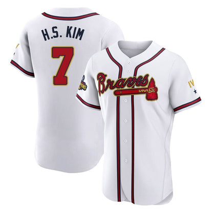 Atlanta Braves #7 Ha-Seong Kim Player White Gold MIKSHPS Limited Elite Home Game Stitched Jerseys
