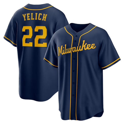 Milwaukee Brewers #22 Christian Yelich Navy MIKSHPS Alternate 2 Replica Jersey
