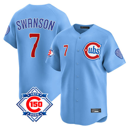 Chicago Cubs #7 Dansby Swanson Player Light Blue MIKSHPS 150th Anniversary Limited Home Stitched Jerseys