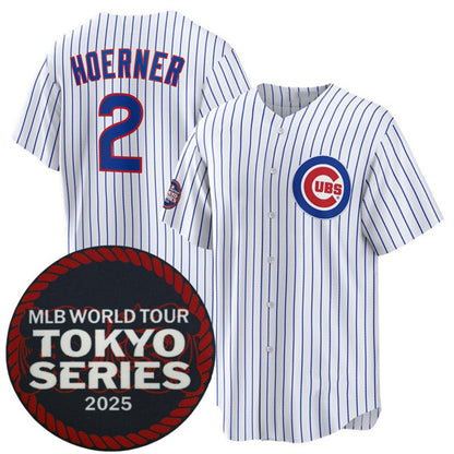 Chicago Cubs #2 Nico Hoerner White MIKSHPS 2025 World Tour Tokyo Series Home Stitched Jersey