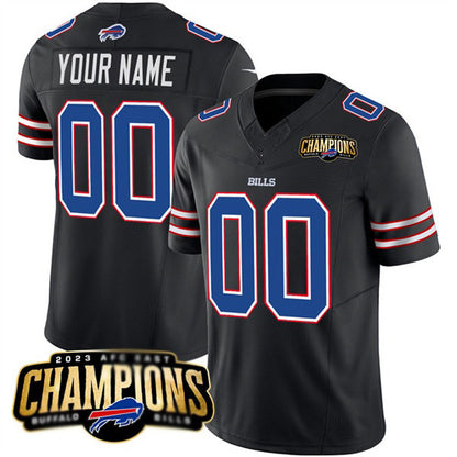 Custom B.Bills Active Player Black MIKSHPS 2023 F.U.S.E. AFC East Champions Ptach Stitched Jersey