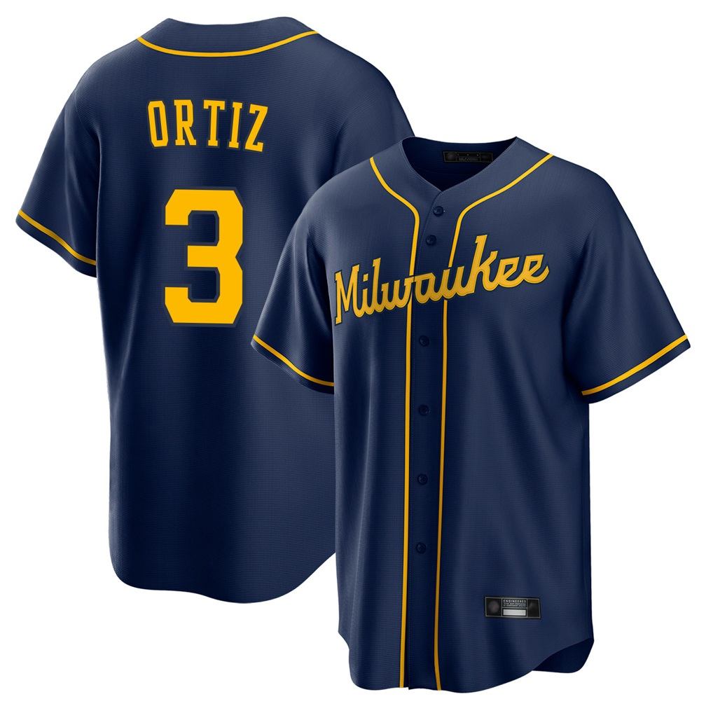 Milwaukee Brewers #3 Joey Ortiz Player Navy MIKSHPS Home Game Stitched Jerseys
