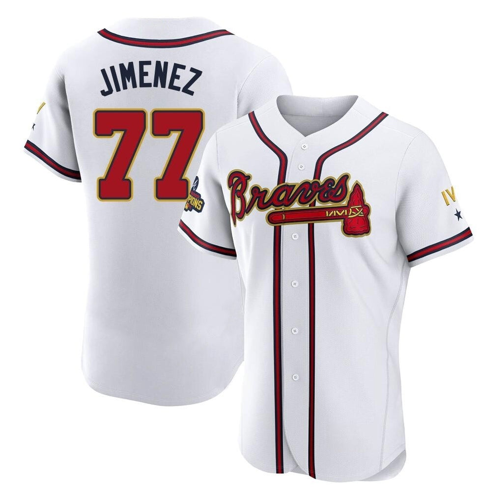 Atlanta Braves #77 Joe Jimenez Player White Gold MIKSHPS Limited Elite Home Game Stitched Jerseys
