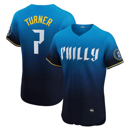 Philadelphia Phillies #7 Trea Turner Navy MIKSHPS City Connect Elite Jersey