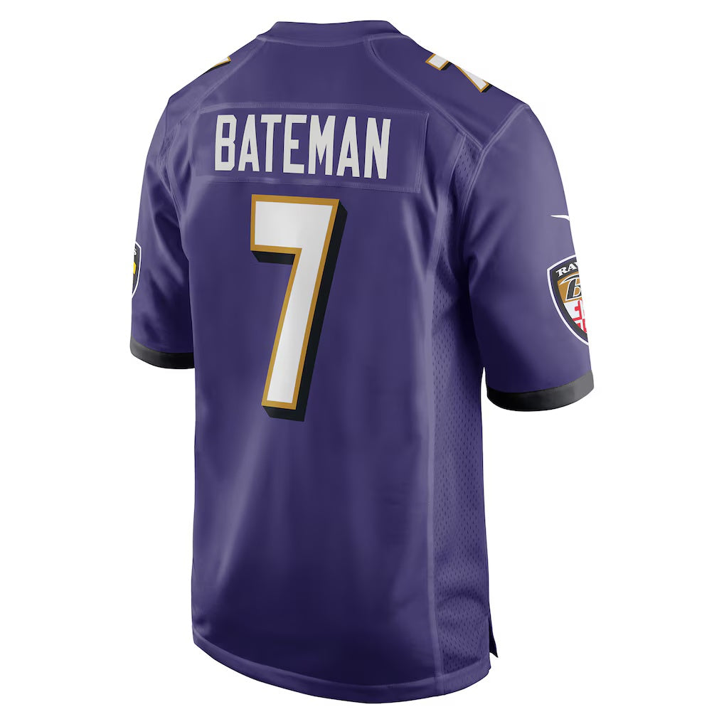 B.Ravens #7 Rashod Bateman Purple MIKSHPS Game Player Jersey