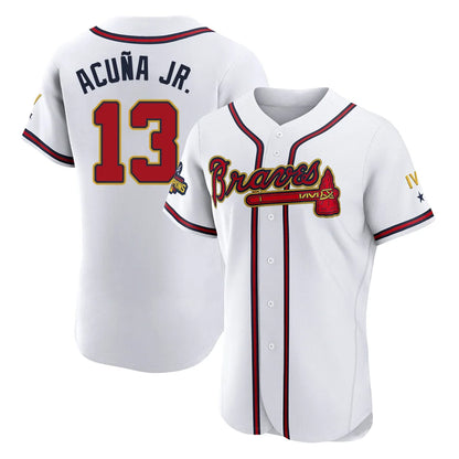 Atlanta Braves #13 Ronald Acuna Jr Player White Gold MIKSHPS Limited Elite Home Game Stitched Jerseys